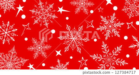 Christmas illustration with large snowflakes on red. 127384717