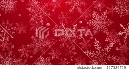 Christmas illustration with large snowflakes on red. 127384719