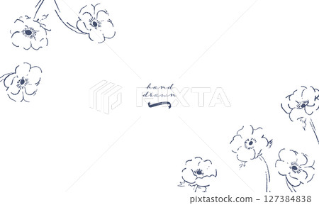 手繪銀蓮花插畫。植物花卉的線描向量圖解。現代時尚的線描植物素材。 127384838