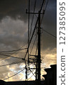 Clouds, sunset and electric pole 127385095