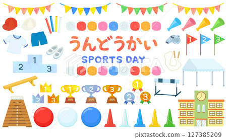Sports day illustration set School event Vector material Sports day illustration set School event Vector material 127385209