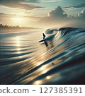 日落時分衝浪者漂浮在海面上 127385391