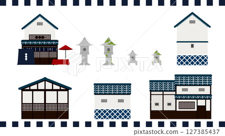 日本城鎮住宅和老房子的插圖集 127385437