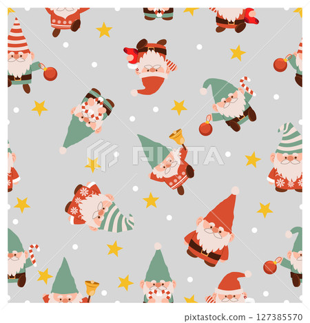 cute christmas gnome seamless pattern for festive wrapping paper textile design and holiday backgrounds cute christmas gnome seamless pattern for festive wrapping paper textile design and holiday backgrounds 127385570