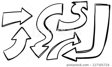 Dynamic Black and White Arrow Doodle Illustration 127385728