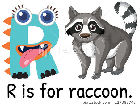 Playful Alphabet Illustration with Raccoon 127385743