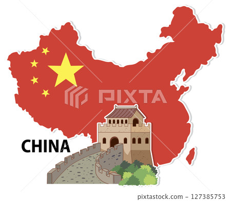 China Map with Great Wall Illustration 127385753