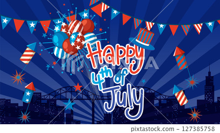 Festive 4th of July Celebration Vector Illustration Festive 4th of July Celebration Vector Illustration 127385758