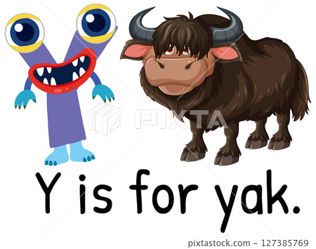 Alphabet Illustration: Y for Yak with Cartoon Character 127385769