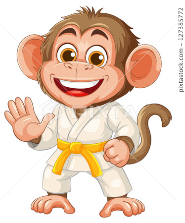 Cheerful Cartoon Monkey in Karate Outfit 127385772