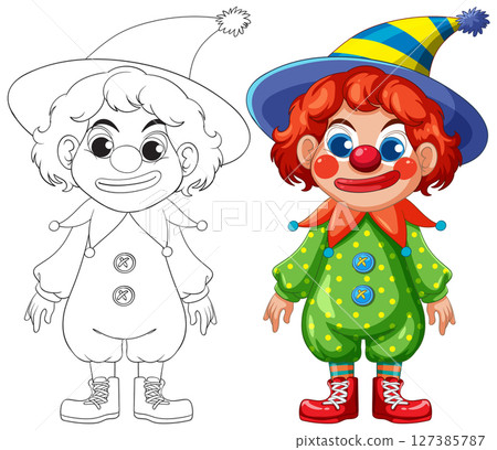 Colorful Clown Vector Illustration with Outline Colorful Clown Vector Illustration with Outline 127385787