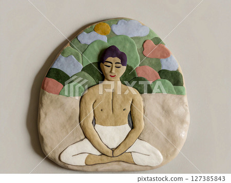 Clay Art of Meditating Man in Nature 127385843