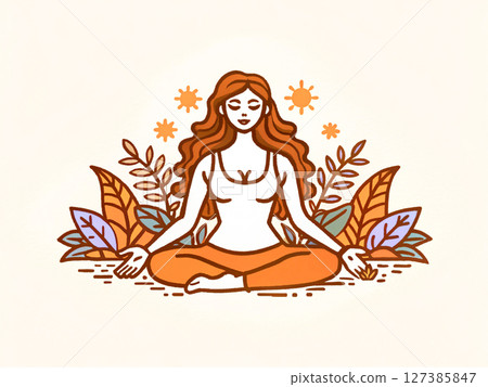Illustration of Woman Meditating Outdoors 127385847