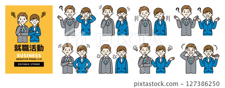 Vector illustration set of men and women looking for jobs in various poses_Line editable_Color_4/5 127386250