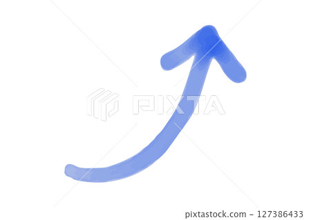 Hand-drawn watercolor blue arrow pointing to the upper right 127386433
