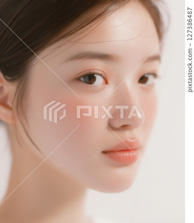 皮膚護理，美麗的皮膚女人，清晰裸露皮膚的特寫肖像 127386487