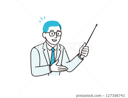 Illustration of a man wearing glasses explaining something using a stick 127386741