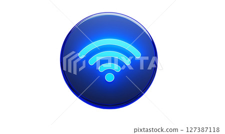 Blue wireless connectivity symbol with waves represents internet access, enhancing online interaction and convenience, created with Generative AI technology, isolated on white, PNG 127387118