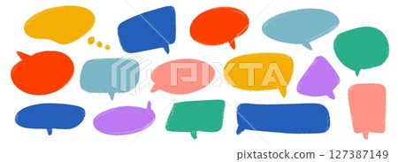 Colored hand drawn speech bubble collection. Doodled dialog box set. Scribbled textured marker comic talk frames. Red, blue, green balloon text box bundle. Bright sketched chat box pack. Vector Colored hand drawn speech bubble collection. Doodled dialog box set. Scribbled textured marker comic talk frames. Red, blue, green balloon text box bundle. Bright sketched chat box pack. Vector 127387149