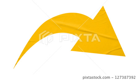 Yellow crumpled paper arrow isolated on transparent background Yellow crumpled paper arrow isolated on transparent background 127387392