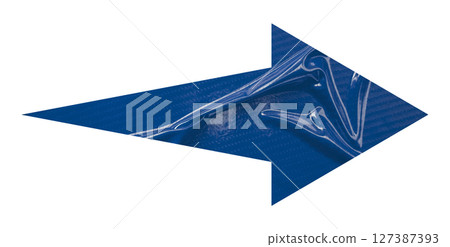 Blue crumpled paper arrow isolated on transparent background 127387393