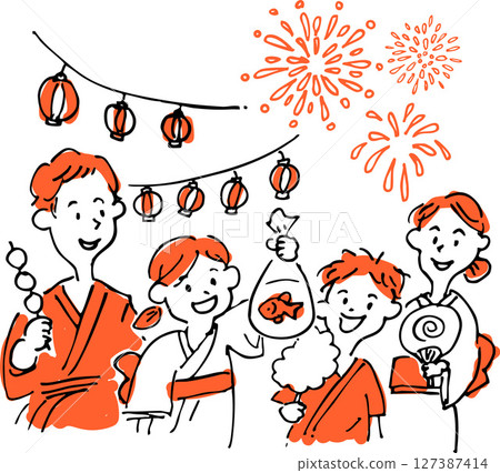 一家人享受夏日節日的插圖 127387414