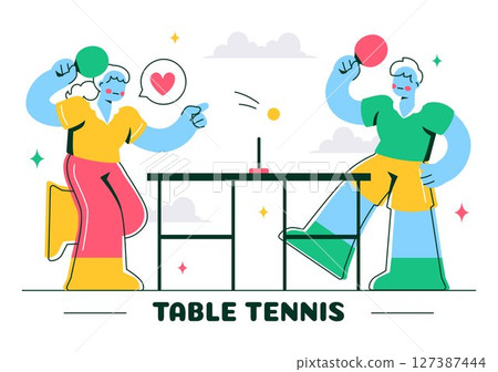 Playing Table Tennis Sports Vector Illustration Featuring Racket and Ball of Ping Pong Game Match, Hitting a Plastic Ball in a Flat Style Background Playing Table Tennis Sports Vector Illustration Featuring Racket and Ball of Ping Pong Game Match, Hitting a Plastic Ball in a Flat Style Background 127387444