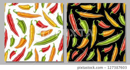 Vector Chili Pepper seamless patterns 127387603