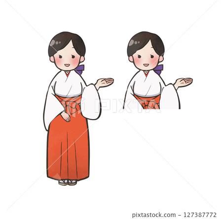 插畫材料:手繪風格的巫女(左側) 插畫材料:手繪風格的巫女(左側) 127387772