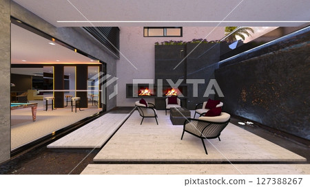 帶壁爐的客廳 127388267