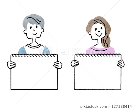 Illustration set of young men and women holding sketchbooks 127388414