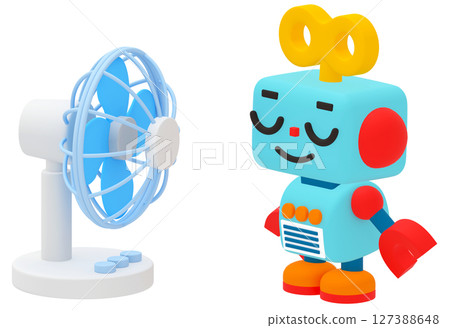 一個可愛的機器人用風扇降溫 一個可愛的機器人用風扇降溫 127388648