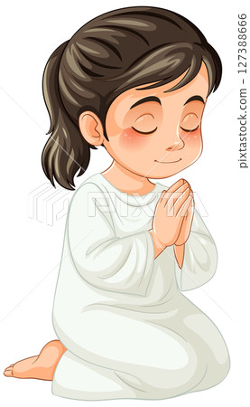 Child Praying in Peaceful Vector Illustration 127388666