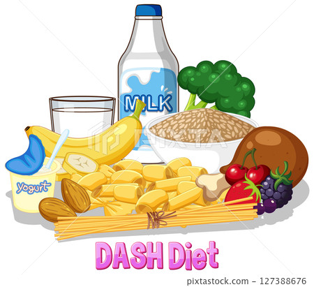 Colorful DASH Diet Food Illustration 127388676