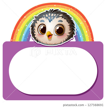 Cute Owl with Rainbow Frame 127388691