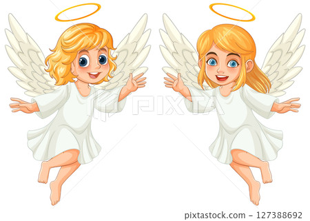 Charming Angelic Duo in Playful Vector Style Charming Angelic Duo in Playful Vector Style 127388692
