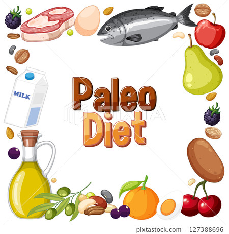 Colorful Paleo Diet Food Illustration 127388696
