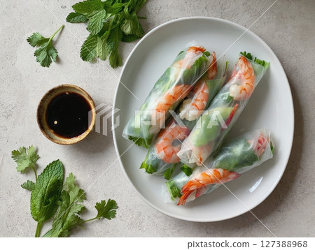 an AI Image Generator, Fresh Shrimp and Vegetable Spring Rolls With Dipping an AI Image Generator, Fresh Shrimp and Vegetable Spring Rolls With Dipping 127388968