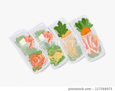 an AI Image Generator, Fresh Shrimp and Vegetable Spring Rolls With Dipping 127388973