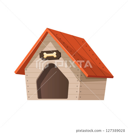 Dog house icon in flat style. Pet home vector illustration on isolated background. Animal shelter sign business concept. 127389028