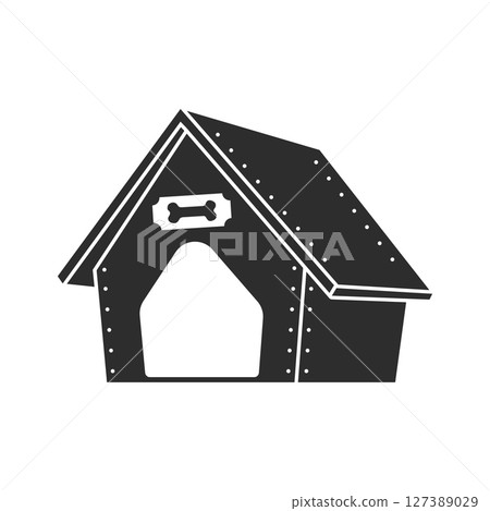 Dog house icon in flat style. Pet home vector illustration on isolated background. Animal shelter sign business concept. 127389029