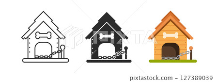 Dog house icon set collection in flat style. Pet home vector illustration on isolated background. Animal shelter sign business concept. 127389039