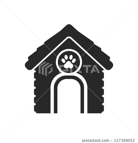 Dog house icon in flat style. Pet home vector illustration on isolated background. Animal shelter sign business concept. 127389052