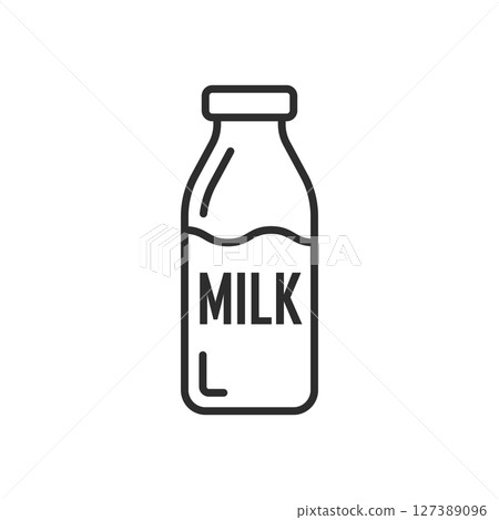 Milk bottle icon in flat style. Dairy product vector illustration on isolated background. Milky liquid sign business concept. Milk bottle icon in flat style. Dairy product vector illustration on isolated background. Milky liquid sign business concept. 127389096