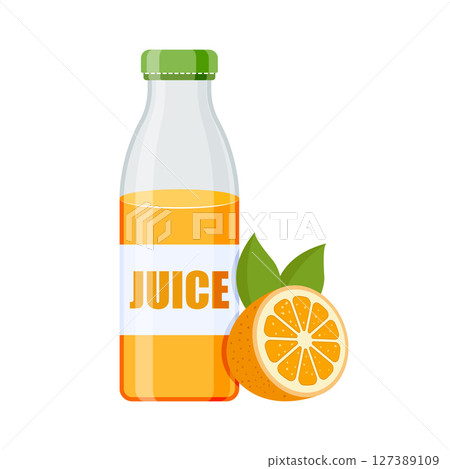 Orange juice icon in flat style. Juicy drink vector illustration on isolated background. Healthy juice sign business concept. 127389109