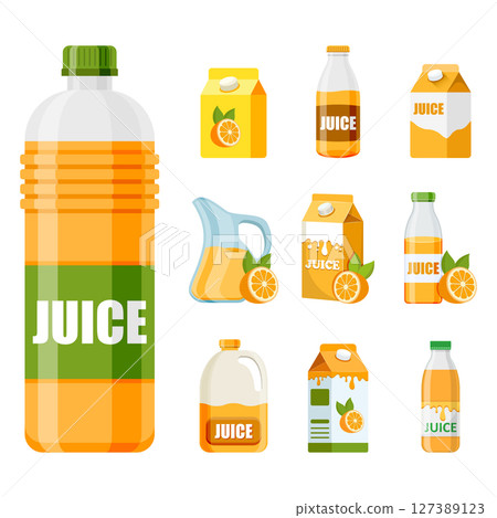 Orange juice icon in flat style. Juicy drink vector illustration on isolated background. Healthy juice sign business concept. 127389123