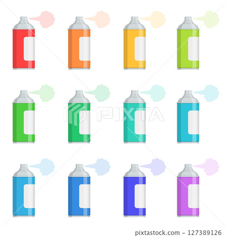 Spray can icon set collection in flat style. Aerosol bottle vector illustration on isolated background. Gas container sign business concept. 127389126