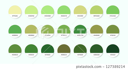 Green avocado colour palette icon in flat style. Catalog samples vector illustration on isolated background. Color catalog sign business concept. 127389214
