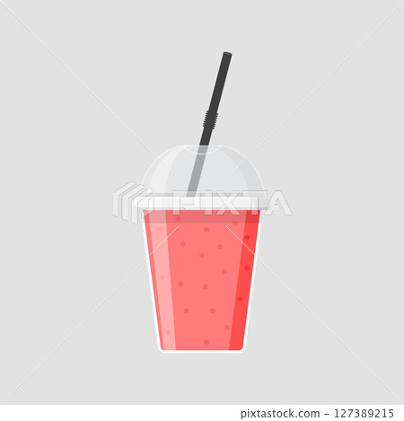 Strawberry red smoothie icon in flat style. Fresh fruits milkshake vector illustration on isolated background. Fruits cocktail sign business concept. 127389215