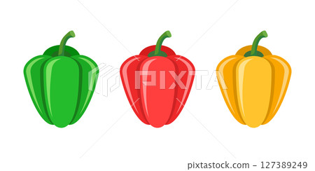 Pepper bell icon set collection in flat style. Fresh paprika vector illustration on isolated background. Healthy food sign business concept. Pepper bell icon set collection in flat style. Fresh paprika vector illustration on isolated background. Healthy food sign business concept. 127389249